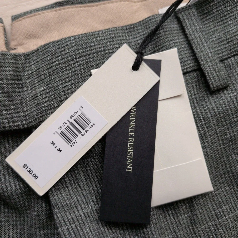 NEW Banana Republic Slim Wrinkle Resistant Dress Pants Mens 34x34‎ Gray Stretch
